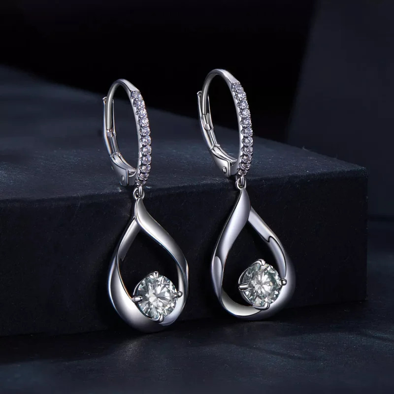 (resim) Pandora Stili Düşen Moissanite Küpe (İki Sertifika) - MSE032 - Görüntüle 2