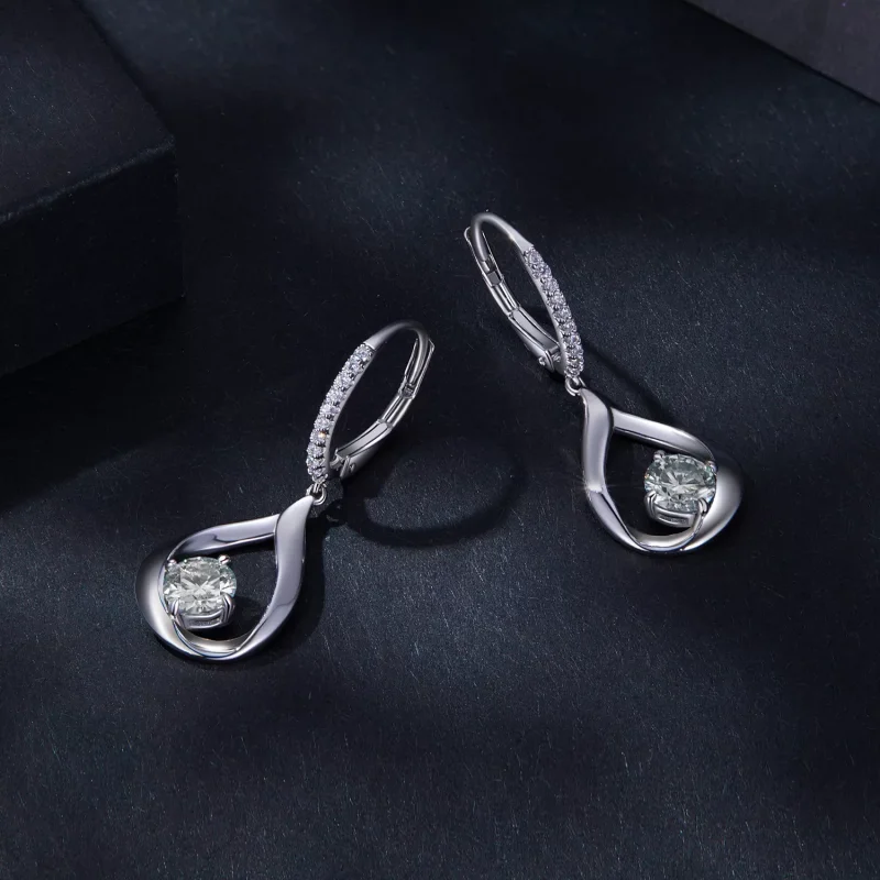 (resim) Pandora Stili Düşen Moissanite Küpe (İki Sertifika) - MSE032 - Görüntüle 3