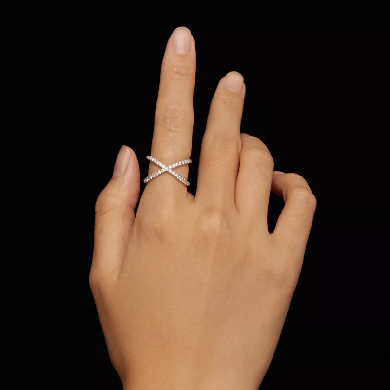 (resim) Pandora Stili Çift Katlı Moissanite Yüzük (Bir Sertifika) - MSR036 - Görüntüle 5