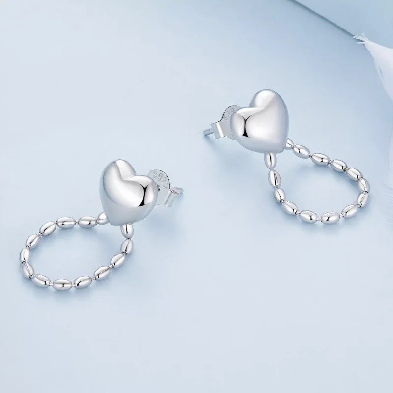 (resim) Pandora Stili Kalp Şekilli Püsküllü Sallantılı Küpe - BSE825 - Görüntüle 4