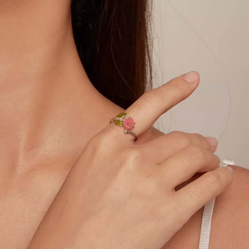 (resim) Pandora Stili Kristal Gül Açık Yüzük - BSR472-PKE - Görüntüle 8