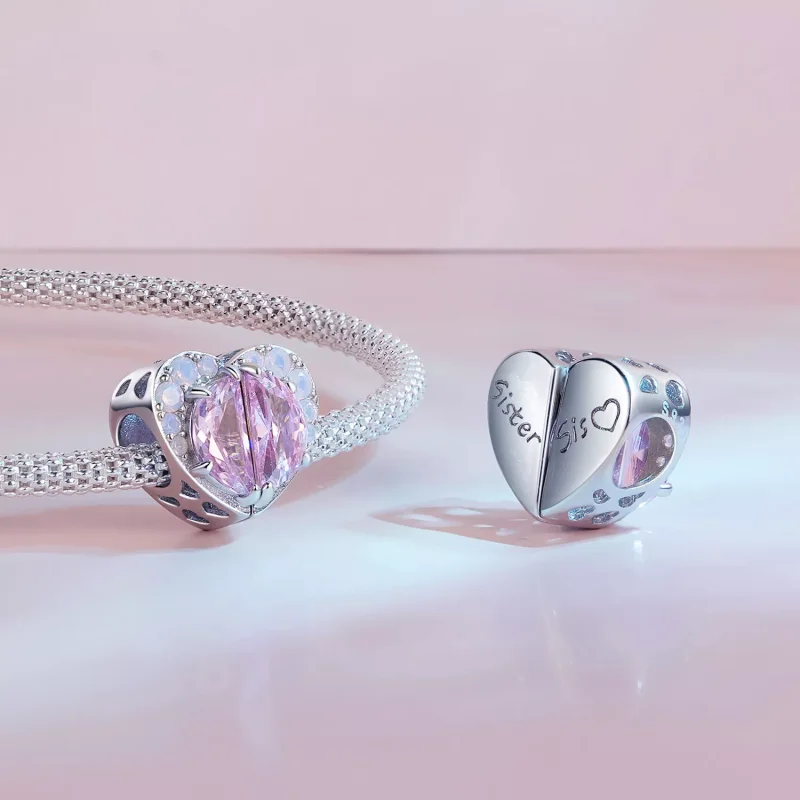 (resim) Pandora Stili Pembe Kardeşler Kalp Kolye - SCC2641 - Görüntüle 4