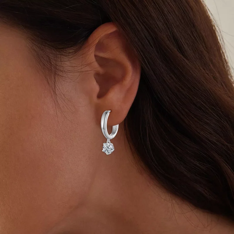 (resim) Pandora Stilinde 0.5 Karat Moissanite Halka Küpeler (İki Sertifika) - MSE040 - Görüntüle 5