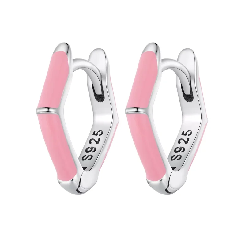 (resim) Pandora Tarzı Pembe Elmas Küpe Halkası - SCE1569-PK