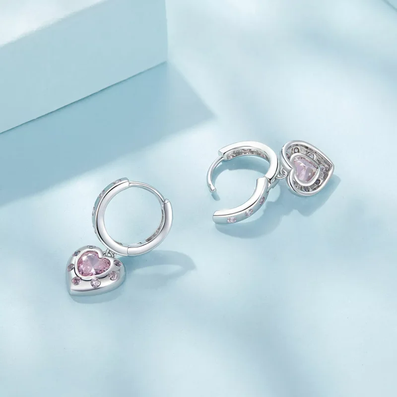 (resim) Pandora tarzı Pembe Kalp Şekilli Küpe - SCE1625 - Görüntüle 4