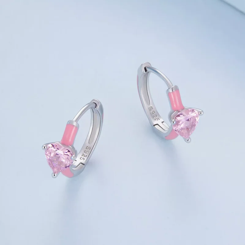 (resim) Pandora tarzı pembe kalp şeklinde halka küpeler - BSE813 - Görüntüle 3