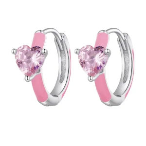 (resim) Pandora tarzı pembe kalp şeklinde halka küpeler - BSE813