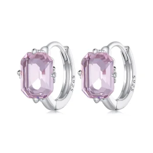 (resim) Pandora tarzı Pembe Taşlı Halka Küpe - BSE889