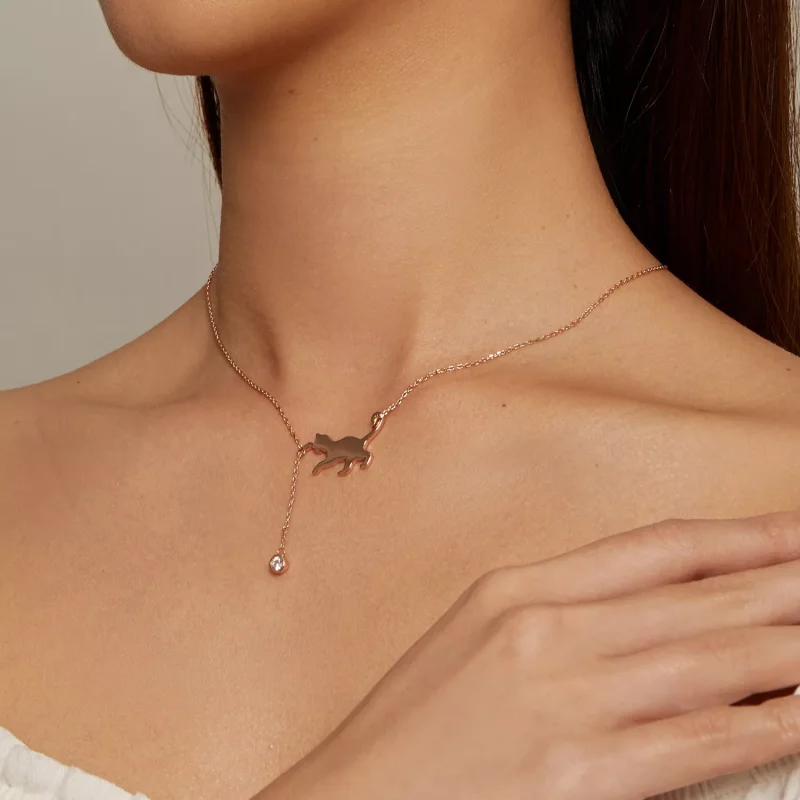 (resim) Pandora Tarzı Rose Gold Yaramaz Kedi Kolye - SCN232-C - Görüntüle 5