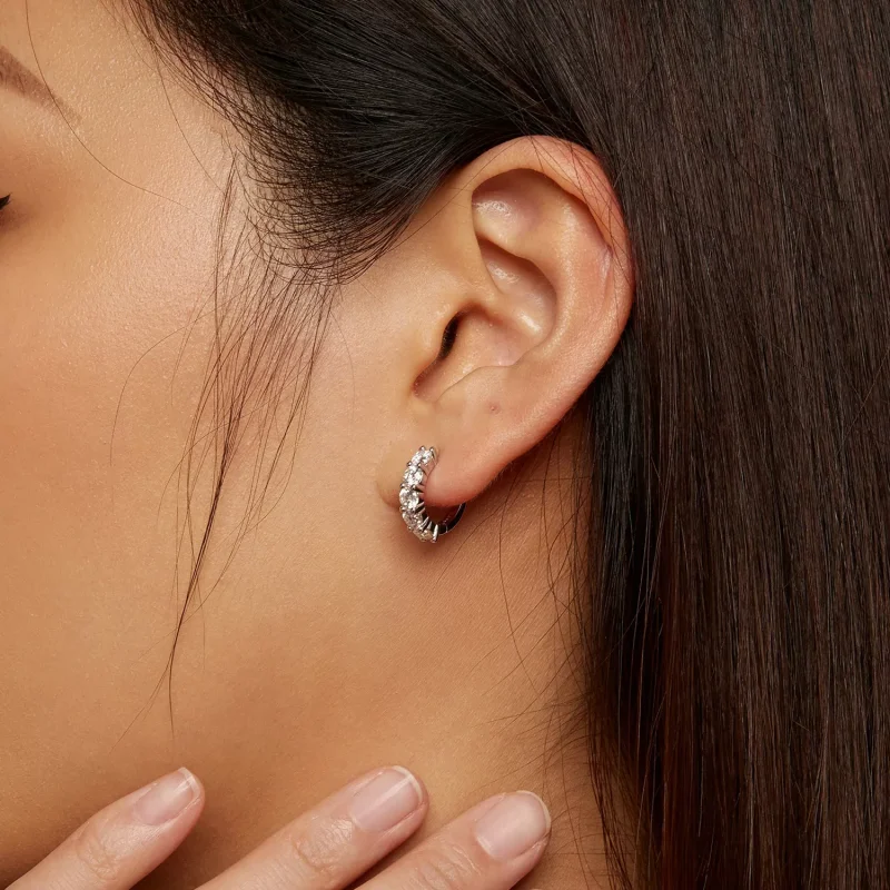 (resim) Pandora tarzı Yarı Halka Moissanite Elmas Küpe - MSE033 - Görüntüle 7