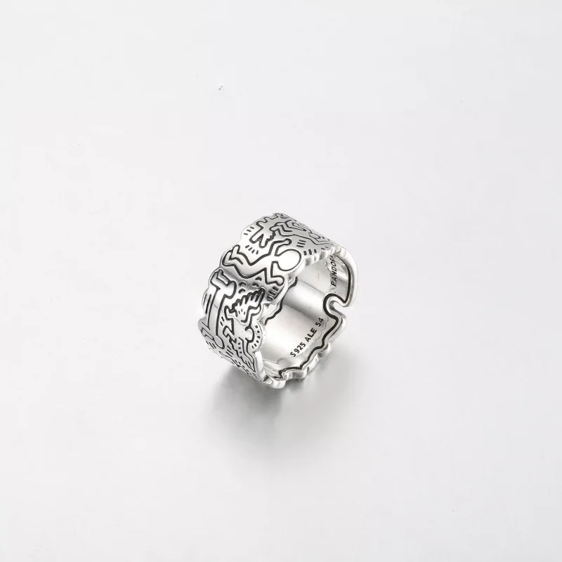 (resim) Keith Haring™ x Pandora Line Art Aşk ve İnsanlar Geniş Yüzük - 192222C01 - Görüntüle 2