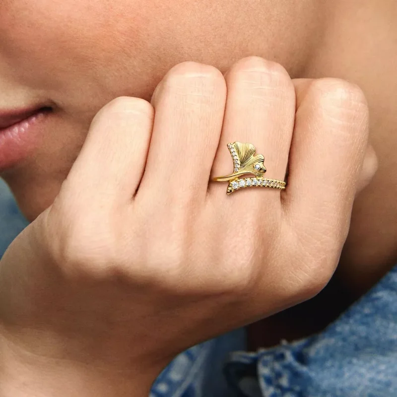 (resim) Pandora Ginkgo 14k altın kaplama yüzük - 162444C01 - Görüntüle 6