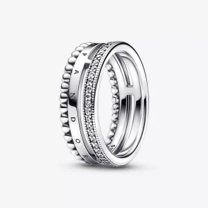 (resim) Pandora Signature Logolu Pavé ve Boncuklu Yüzük - 192312C01