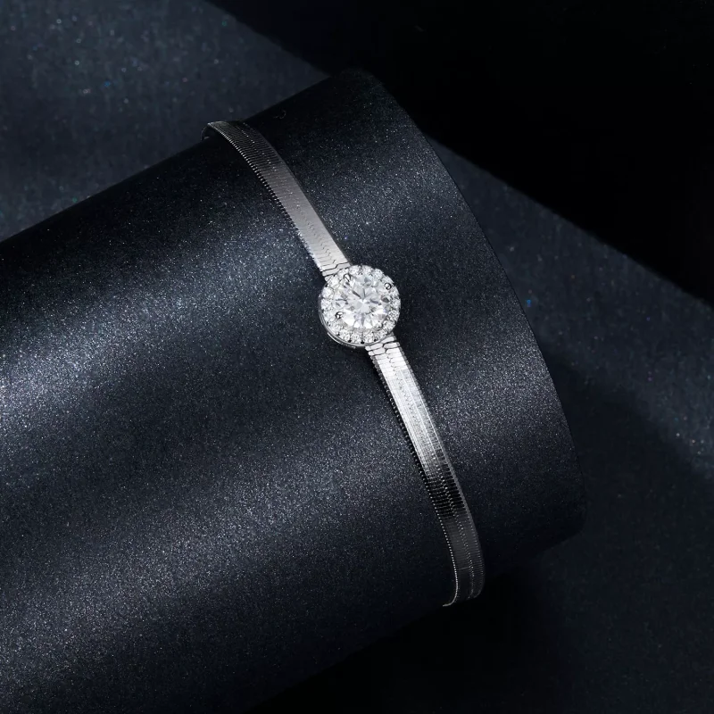 (resim) PANDORA Stil 0.5Ct Mozanit Yılan Kemiği Bileklik (Tek Sertifika) - MSB011 - Görüntüle 2