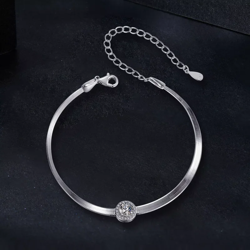 (resim) PANDORA Stil 0.5Ct Mozanit Yılan Kemiği Bileklik (Tek Sertifika) - MSB011 - Görüntüle 3