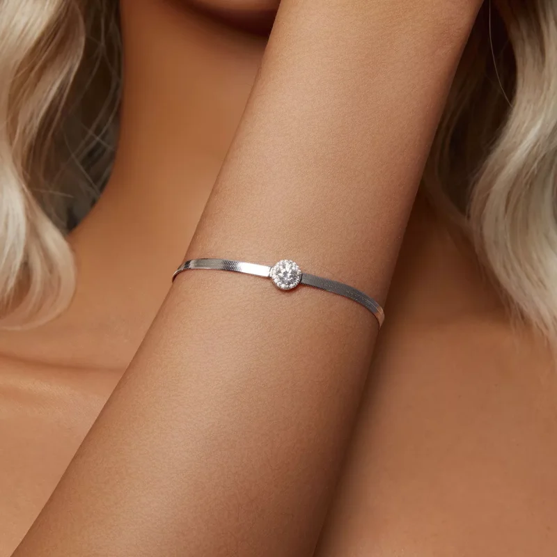 (resim) PANDORA Stil 0.5Ct Mozanit Yılan Kemiği Bileklik (Tek Sertifika) - MSB011 - Görüntüle 4