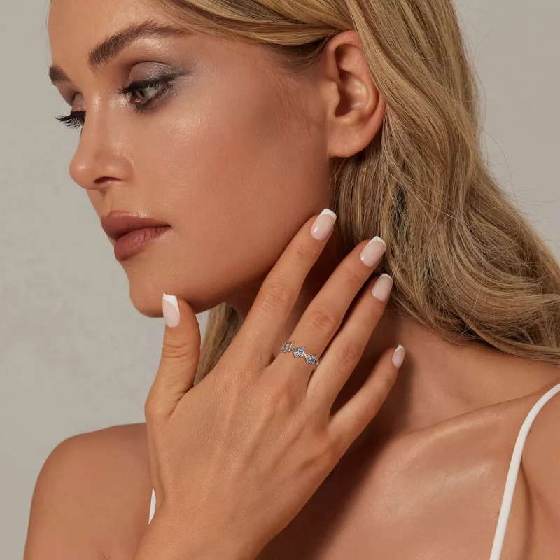 (resim) PANDORA Stil Mavi Kelebek Yüzük - BSR508 - Görüntüle 4
