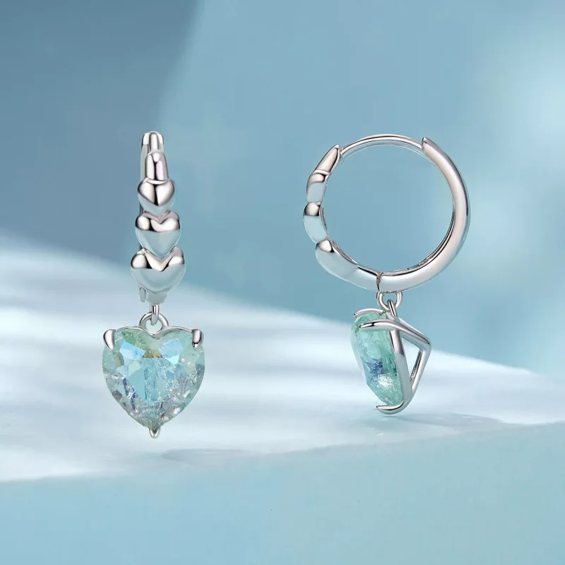 (resim) PANDORA Stil Mavi Yeşil Buz Zirkonya Kalp Şekli Küpe - SCE1706 - Görüntüle 2