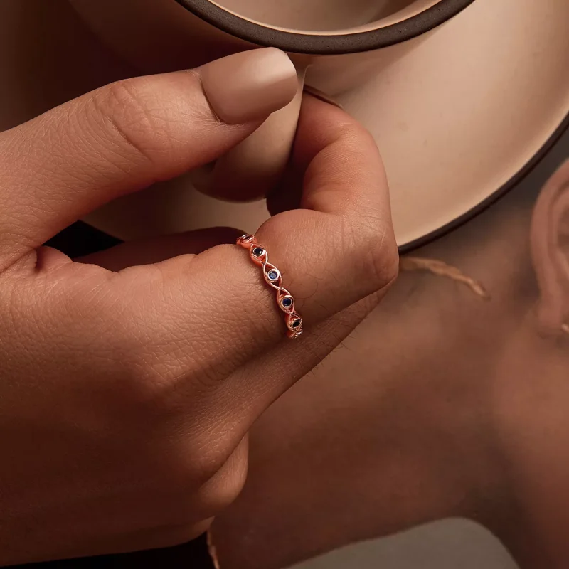(resim) PANDORA Stil Pembe Altın Şeytan Gözü Yüzük - BSR212-C - Görüntüle 5
