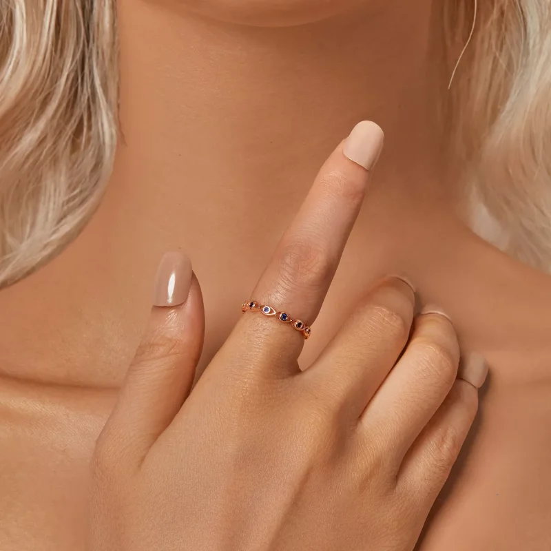 (resim) PANDORA Stil Pembe Altın Şeytan Gözü Yüzük - BSR212-C - Görüntüle 6