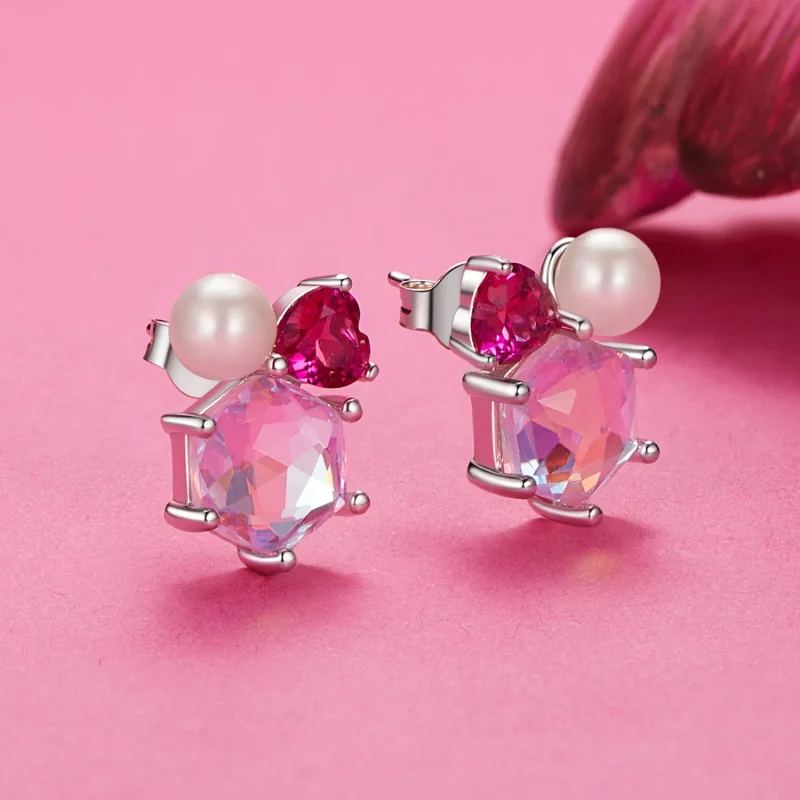 (resim) PANDORA Stil Pembe Işıltılı İnci Küpe - SCE1697 - Görüntüle 2