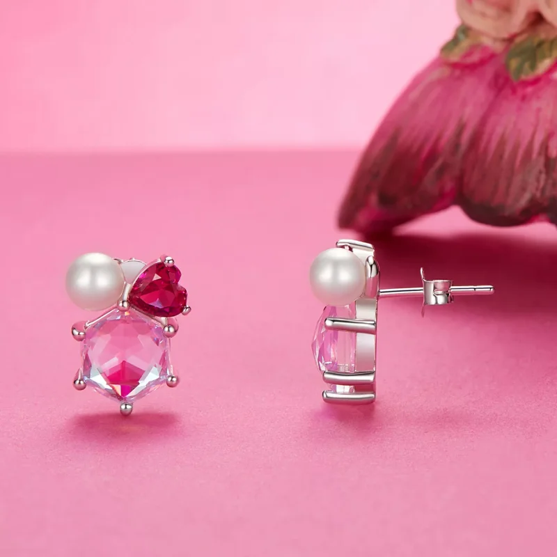 (resim) PANDORA Stil Pembe Işıltılı İnci Küpe - SCE1697 - Görüntüle 3