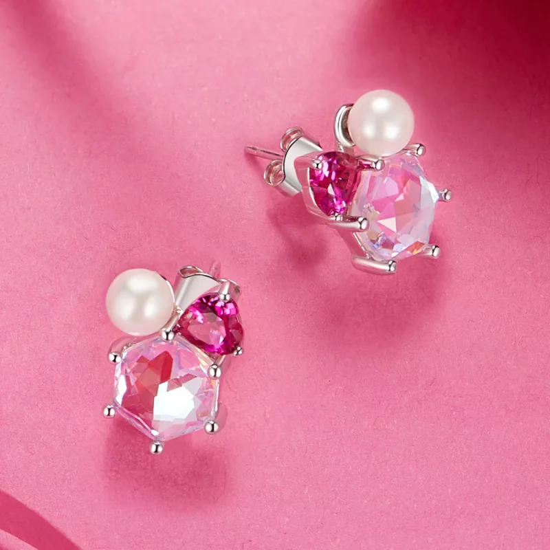 (resim) PANDORA Stil Pembe Işıltılı İnci Küpe - SCE1697 - Görüntüle 4
