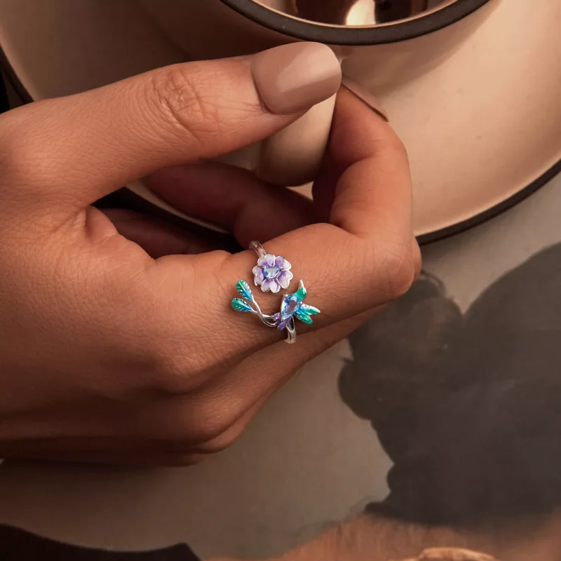 (resim) PANDORA Stil Çiçek Ve Kuş Açık Halka - BSR536-E - Görüntüle 5