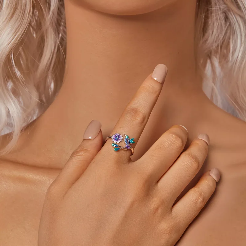 (resim) PANDORA Stil Çiçek Ve Kuş Açık Halka - BSR536-E - Görüntüle 6