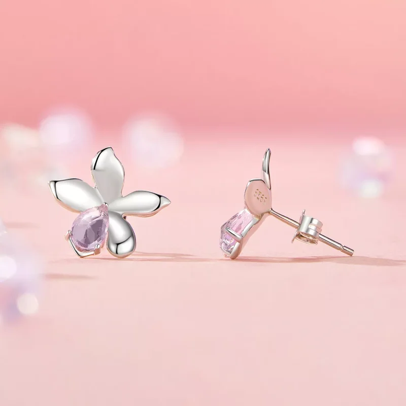 (resim) PANDORA Stil Pembe Çiçek Küpe - SCE1723 - Görüntüle 4
