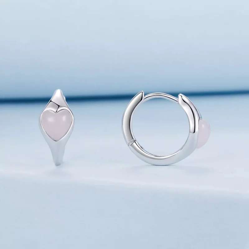 (resim) PANDORA Stil Pembe Kalp Küpe - BSE1000 - Görüntüle 2