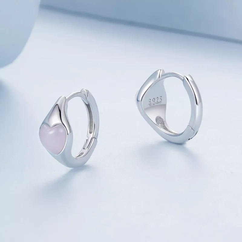 (resim) PANDORA Stil Pembe Kalp Küpe - BSE1000 - Görüntüle 3