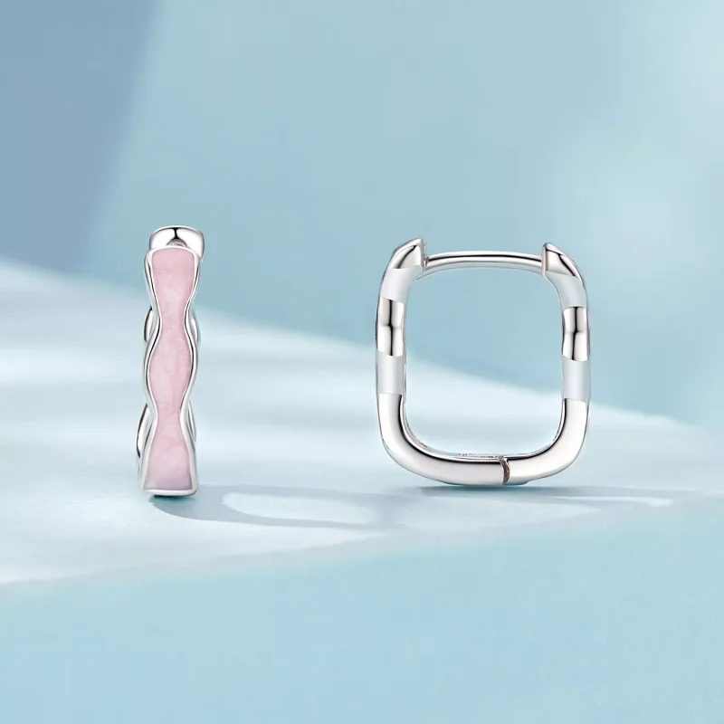(resim) PANDORA Stil Pembe Kare Küpe - SCE1709 - Görüntüle 2