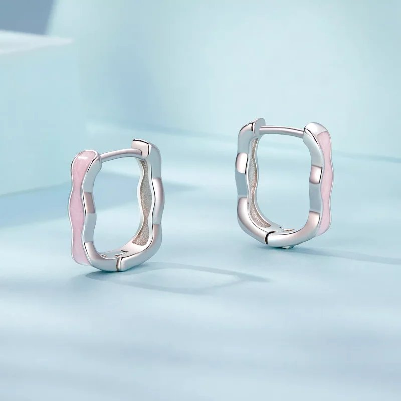 (resim) PANDORA Stil Pembe Kare Küpe - SCE1709 - Görüntüle 3