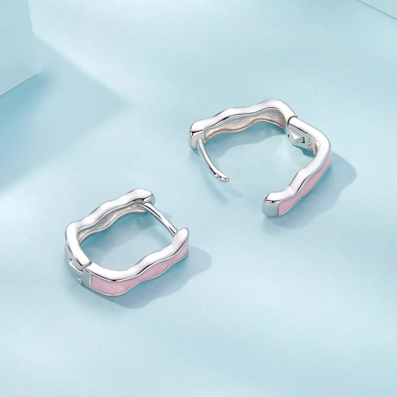(resim) PANDORA Stil Pembe Kare Küpe - SCE1709 - Görüntüle 4