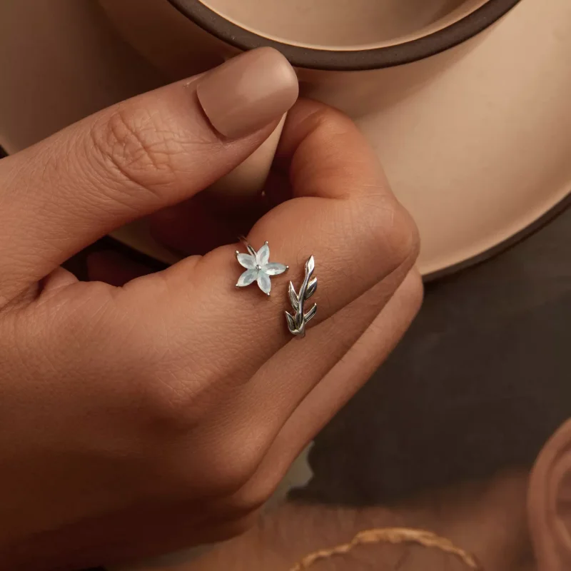 (resim) PANDORA Stil Yeşil Çiçek Açık Yüzük - BSR533-E - Görüntüle 4