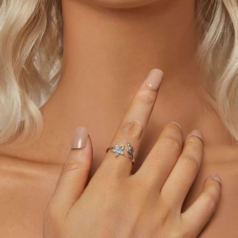 (resim) PANDORA Stil Yeşil Çiçek Açık Yüzük - BSR533-E - Görüntüle 6