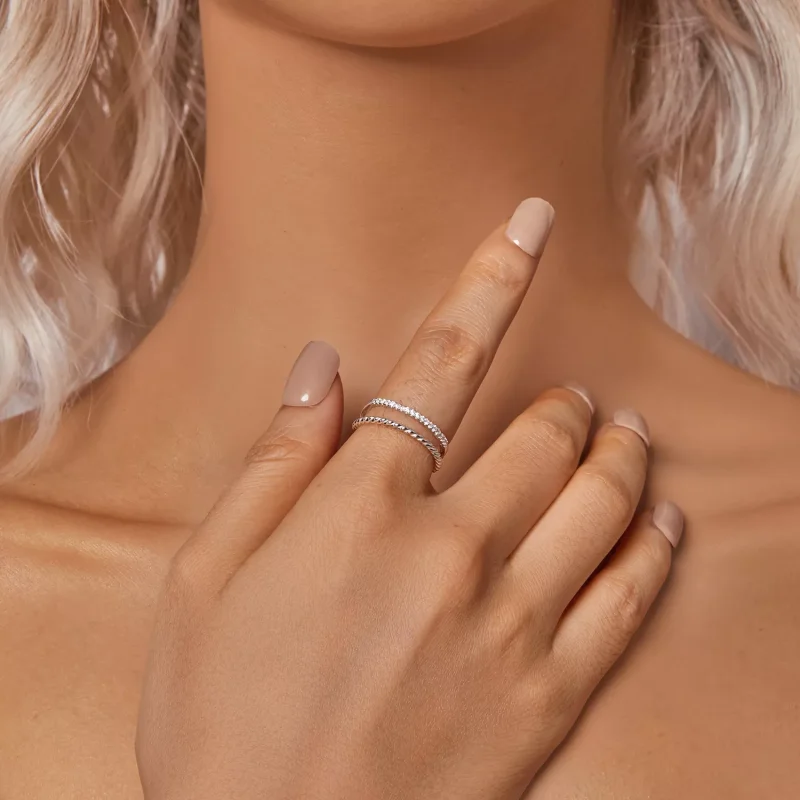 (resim) PANDORA Stili Çift Katlı Sofistike Stil Yüzük - BSR541 - Görüntüle 6