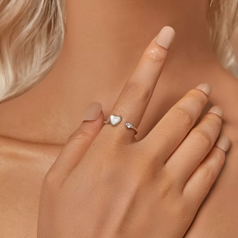 (resim) PANDORA Stili Kalp Attıran Beyaz Kabuk Açık Halka - BSR520-E - Görüntüle 5