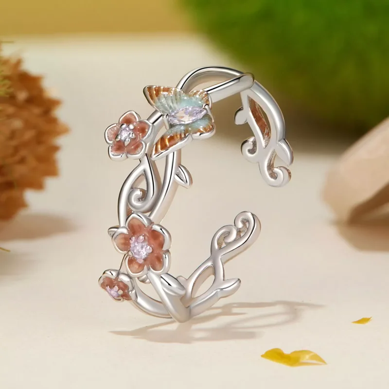 (resim) PANDORA Tarzı Romantik Sakura Kelebek Yüzük - BSR538-E - Görüntüle 2