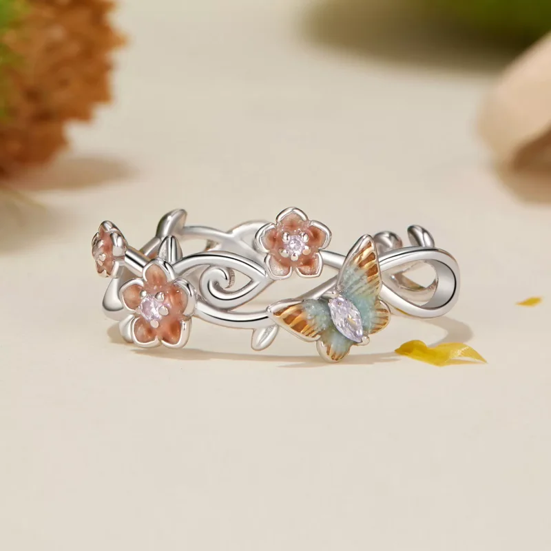 (resim) PANDORA Tarzı Romantik Sakura Kelebek Yüzük - BSR538-E - Görüntüle 3