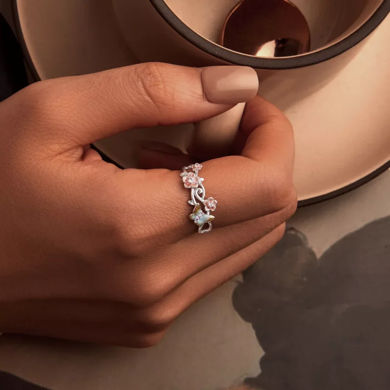 (resim) PANDORA Tarzı Romantik Sakura Kelebek Yüzük - BSR538-E - Görüntüle 5