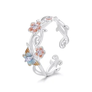 (resim) PANDORA Tarzı Romantik Sakura Kelebek Yüzük - BSR538-E