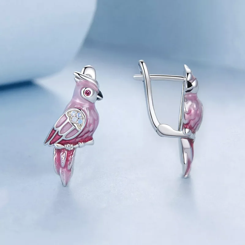 (resim) PANDORA Stil Pembe Papağan Küpe - BSE1005 - Görüntüle 3