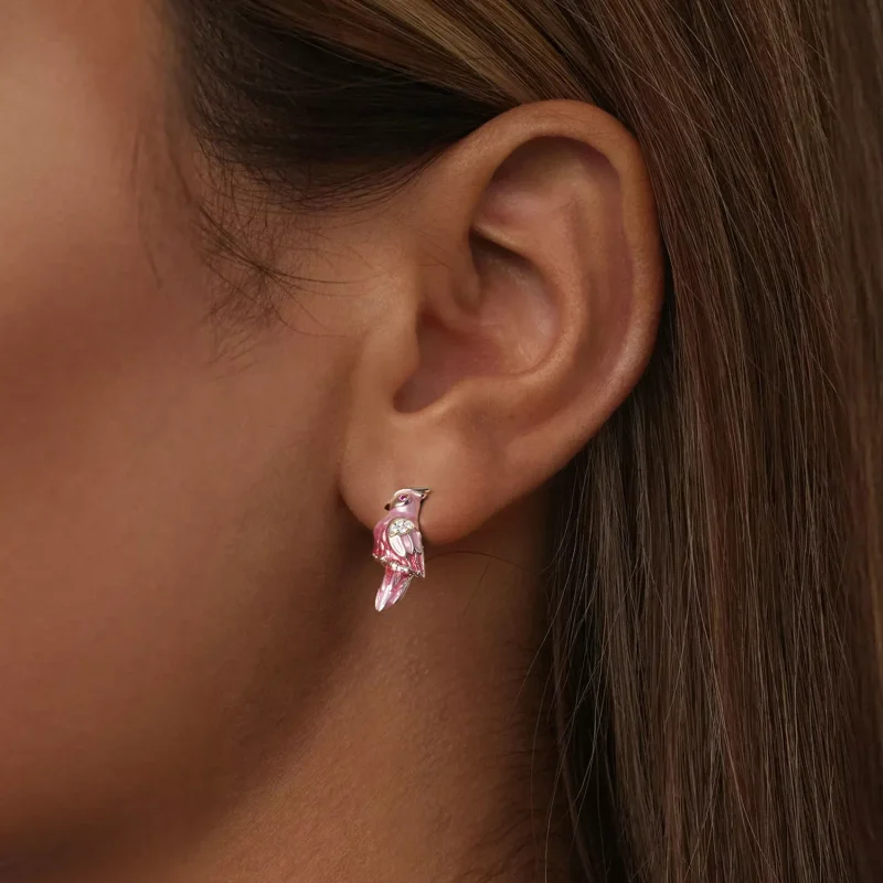 (resim) PANDORA Stil Pembe Papağan Küpe - BSE1005 - Görüntüle 5