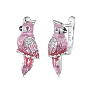 (resim) PANDORA Stil Pembe Papağan Küpe - BSE1005