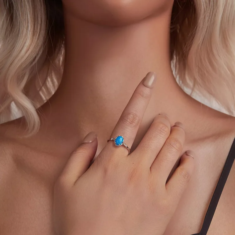 (resim) PANDORA Stil Taç Mavi Opal Yüzük - BSR564 - Görüntüle 6