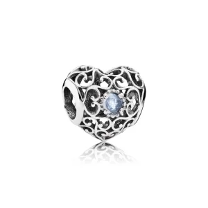 (resim) PANDORA Mart'ın İmza Kalp Charm'ı, Akuamavi Kristal - 791784NAB