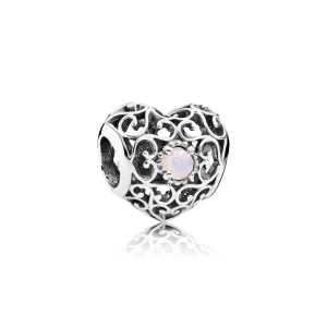 (resim) PANDORA Ekim Kalp İmza Doğum Taşı Charm'ı E Charm - 791784NOP