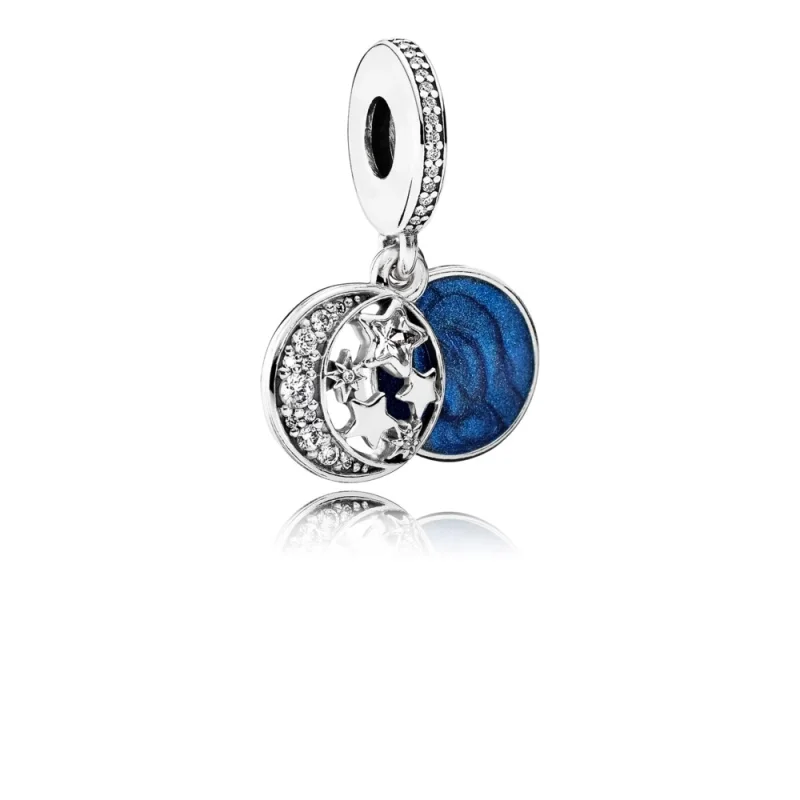 (resim) PANDORA Vintage Gece Gökyüzü Püskül Charm, Parıltılı Gece Yarısı Mavisi Emaye Berrak CZ - 791993CZ